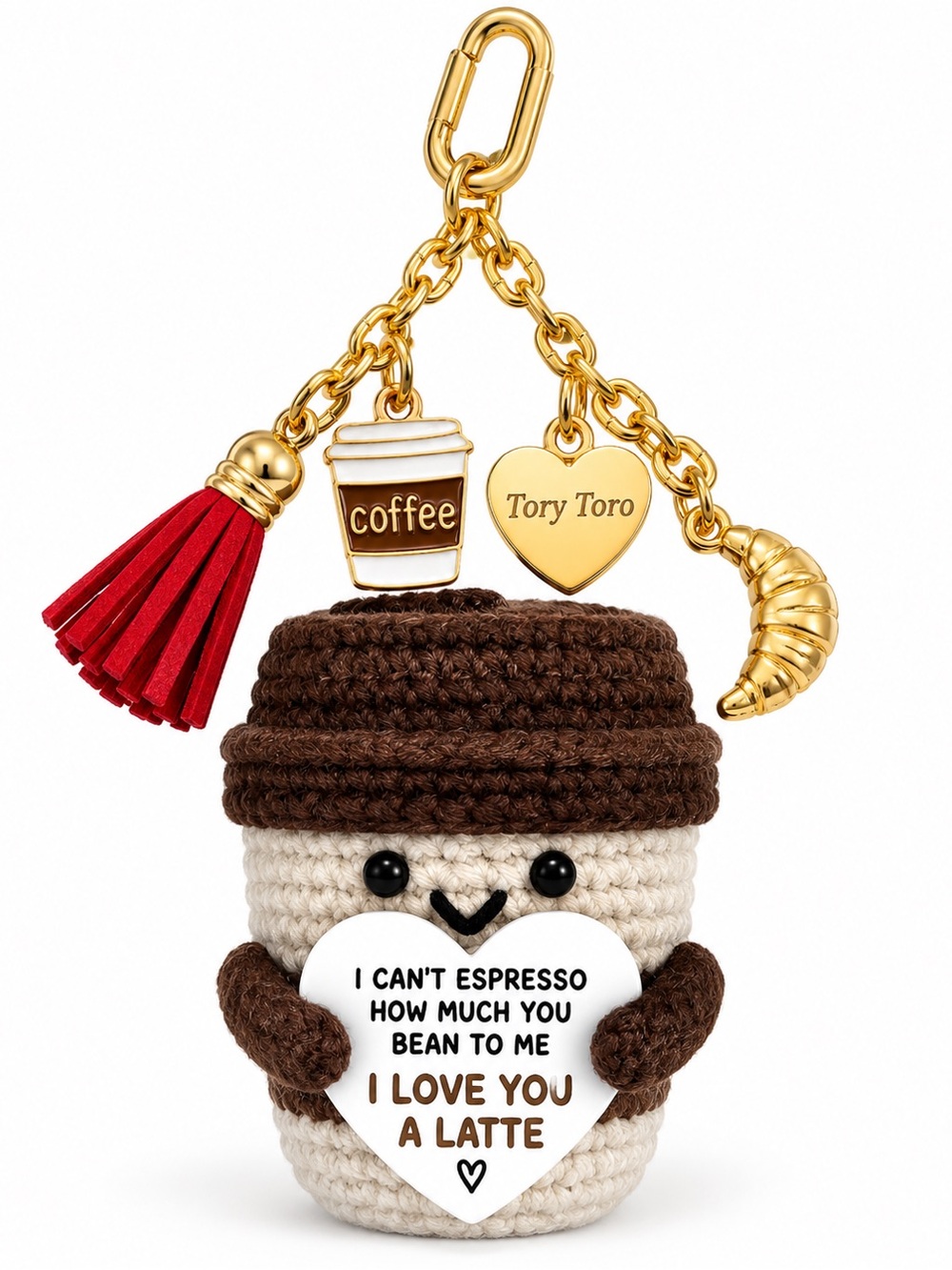 Tory Toro Handmade Coffee Lover Bag Charm / Keychain – New ☕️🥐❤️